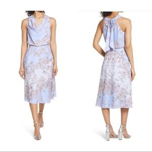 Vince Camuto Floral Cowl Neck Bow Crepe Midi Dress